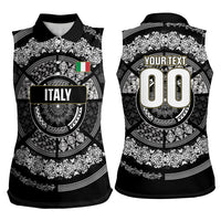 Italy Rugby Concept Custom Women Sleeveless Polo Shirt Black and White Mandala Inspired