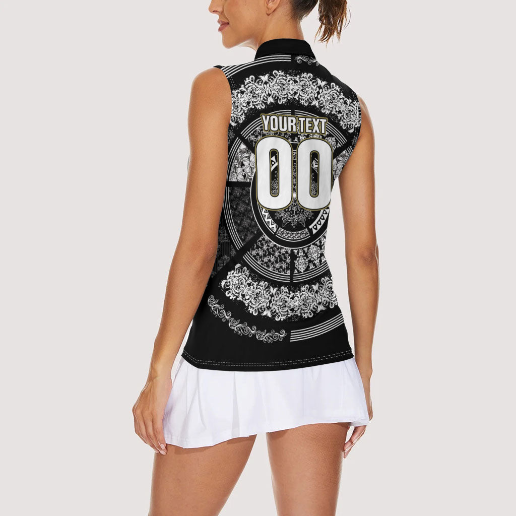 Italy Rugby Concept Custom Women Sleeveless Polo Shirt Black and White Mandala Inspired