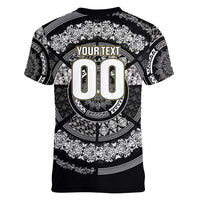 Italy Rugby Concept Custom Women V-Neck T-Shirt Black and White Mandala Inspired