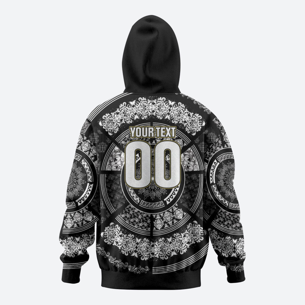 Italy Rugby Concept Custom Zip Hoodie Black and White Mandala Inspired