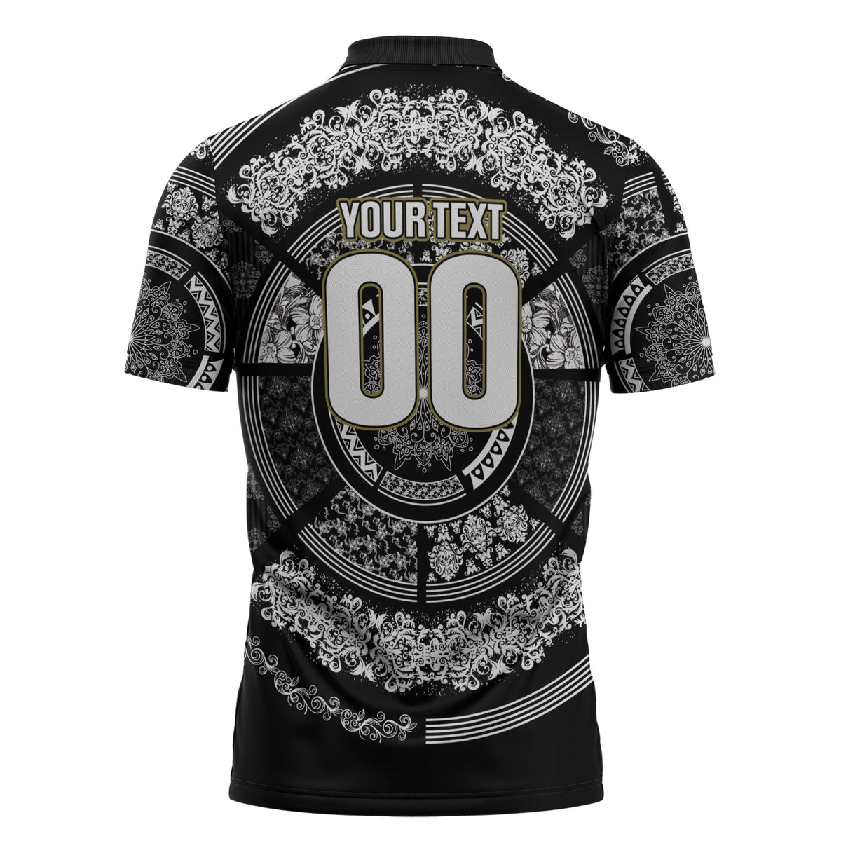 Italy Rugby Concept Custom Zipper Polo Shirt Black and White Mandala Inspired