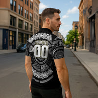 Italy Rugby Concept Custom Zipper Polo Shirt Black and White Mandala Inspired