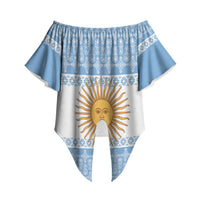 Argentina Rugby National Heritage Custom Off Shoulder Wrap Waist Top Gaucho Inspired