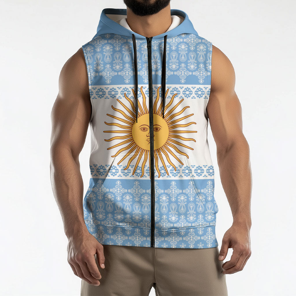 Argentina Rugby National Heritage Custom Sleeveless Zip Hoodie Gaucho Inspired