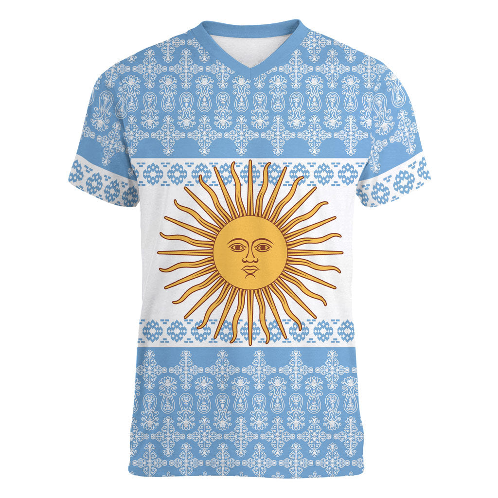 Argentina Rugby National Heritage Custom Women V-Neck T-Shirt Gaucho Inspired