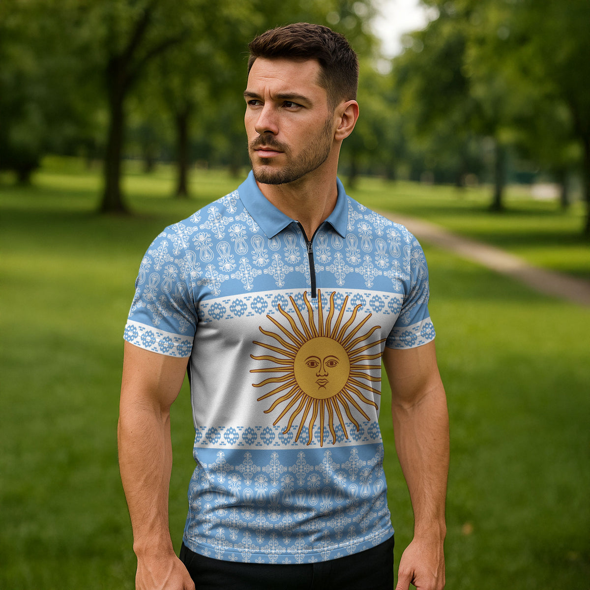 Argentina Rugby National Heritage Custom Zipper Polo Shirt Gaucho Inspired