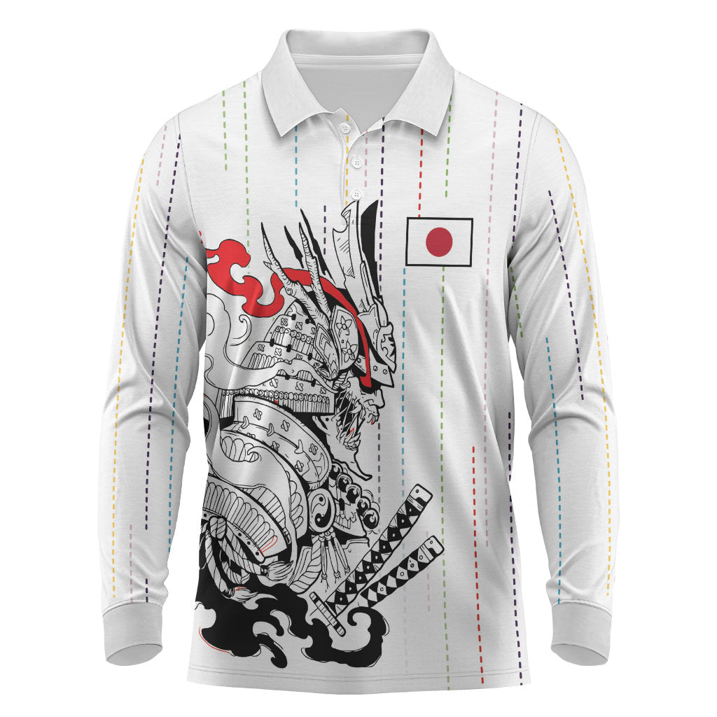 Japan Rugby National Heritage Custom Long Sleeve Polo Shirt Traditional Sashiko Inspired
