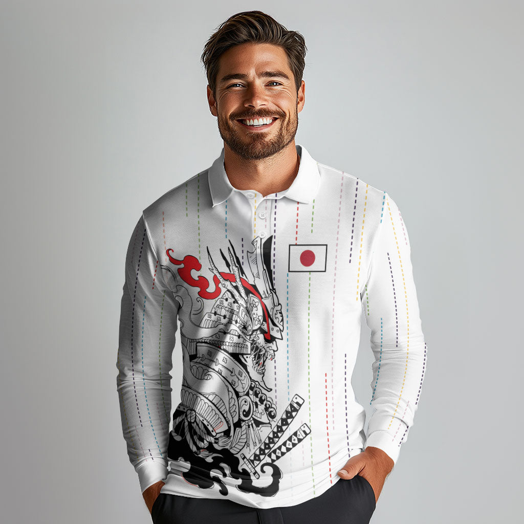 Japan Rugby National Heritage Custom Long Sleeve Polo Shirt Traditional Sashiko Inspired