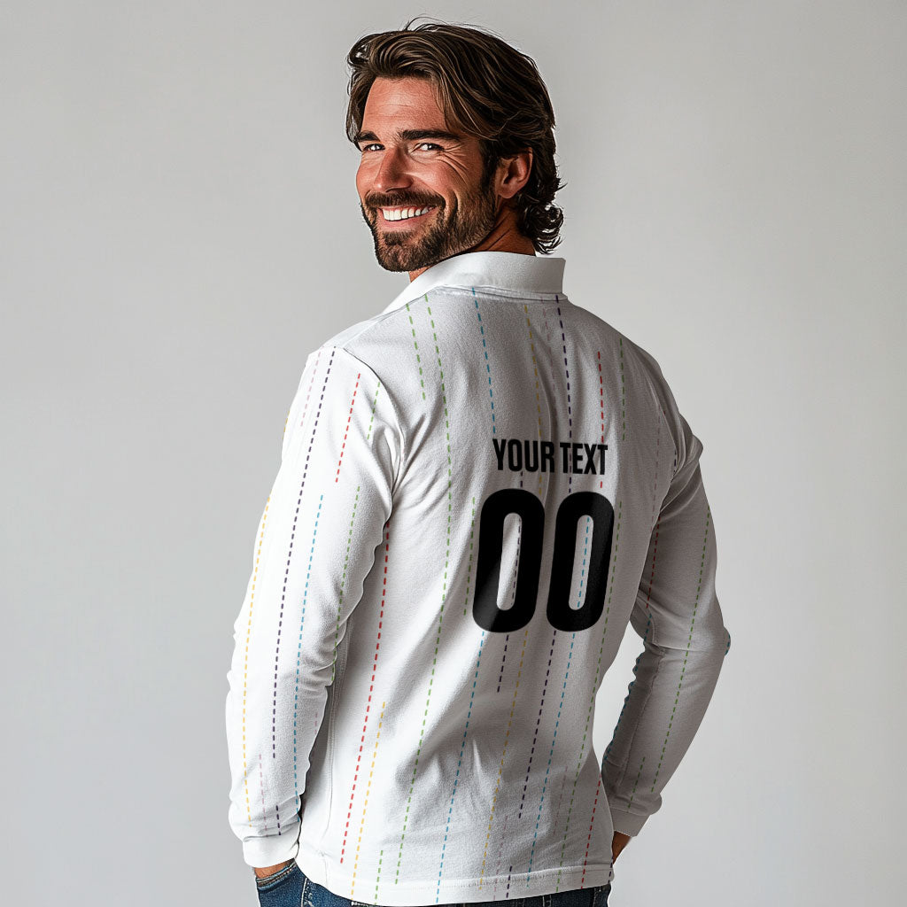 Japan Rugby National Heritage Custom Long Sleeve Polo Shirt Traditional Sashiko Inspired