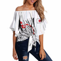Japan Rugby National Heritage Custom Off Shoulder Wrap Waist Top Traditional Sashiko Inspired