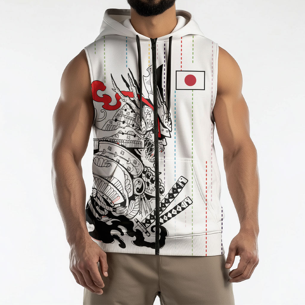 Japan Rugby National Heritage Custom Sleeveless Zip Hoodie Traditional Sashiko Inspired