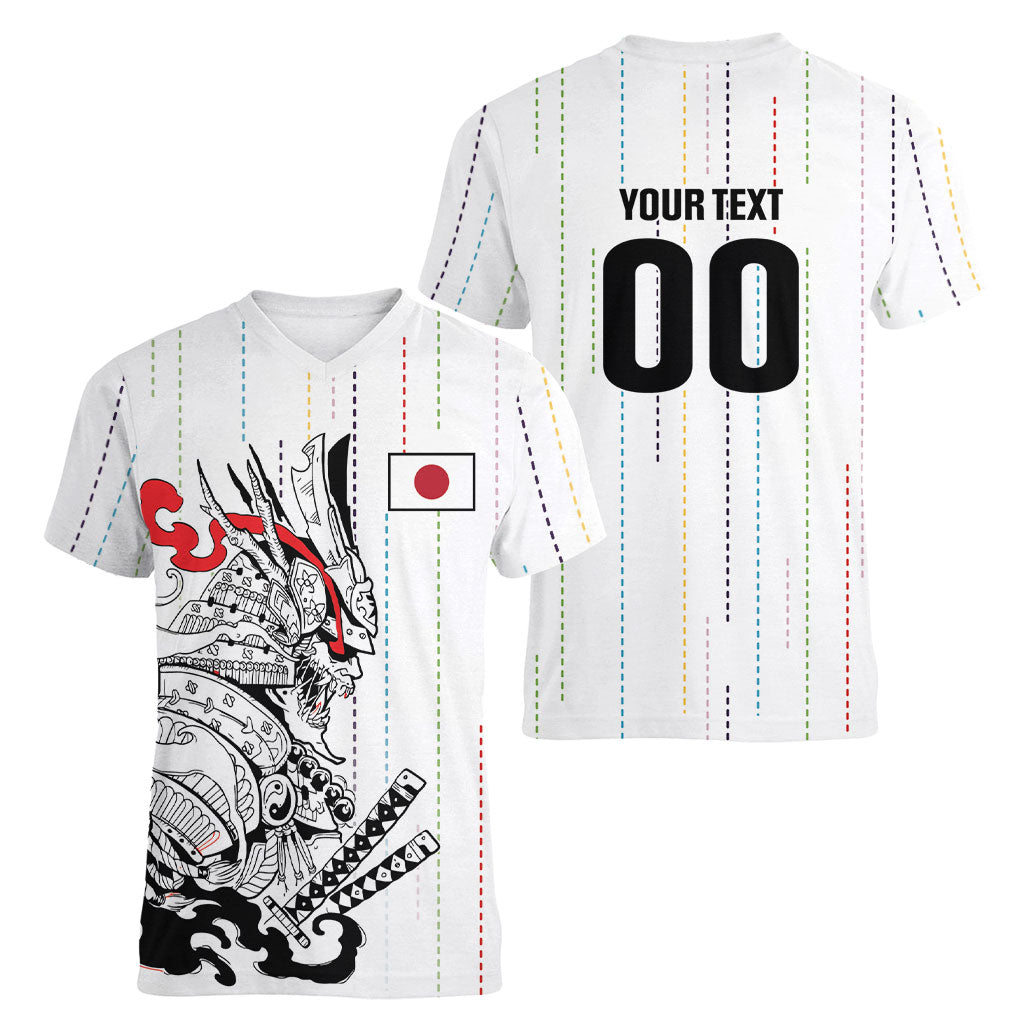 Japan Rugby National Heritage Custom Women V-Neck T-Shirt Traditional Sashiko Inspired
