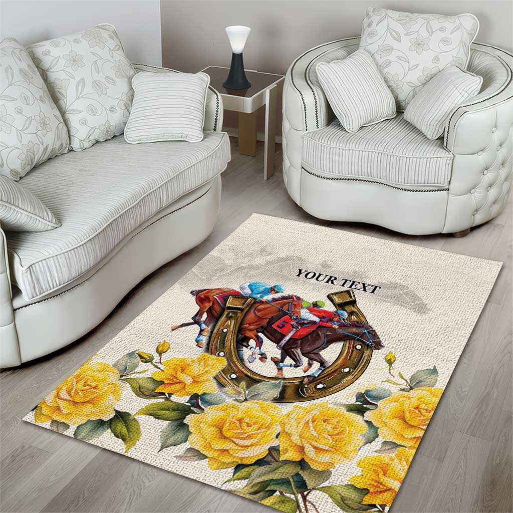 Melbourne Horse Racing Personalised Area Rug Australian Horse With Yellow Roses - Wonder Print Shop