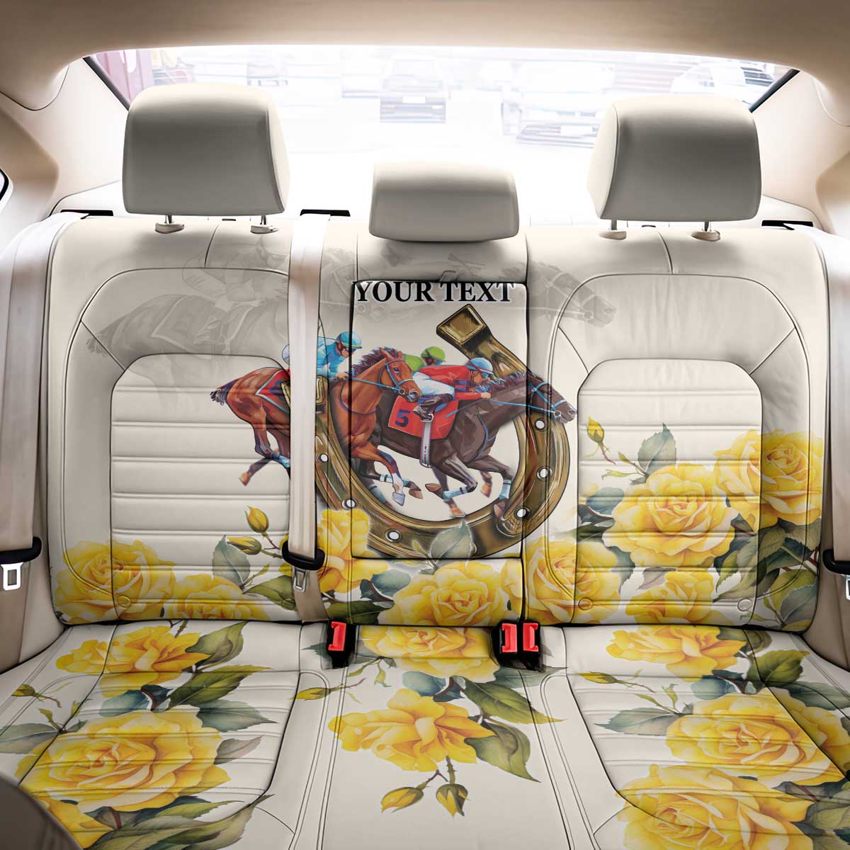 Melbourne Horse Racing Personalised Back Car Seat Cover Australian Horse With Yellow Roses - Wonder Print Shop