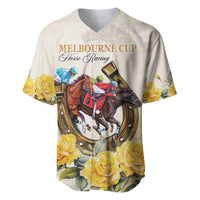 Melbourne Horse Racing Personalised Baseball Jersey Australian Horse With Yellow Roses - Wonder Print Shop