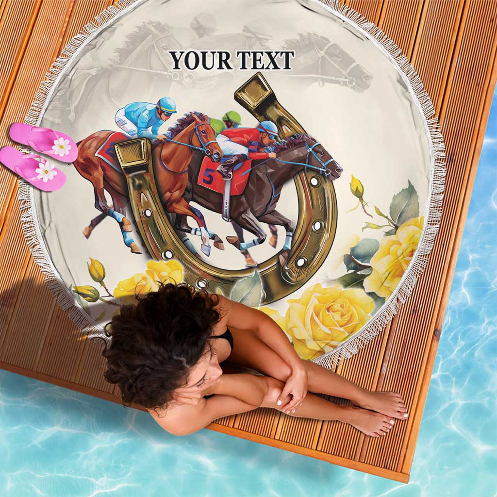 Melbourne Horse Racing Personalised Beach Blanket Australian Horse With Yellow Roses - Wonder Print Shop