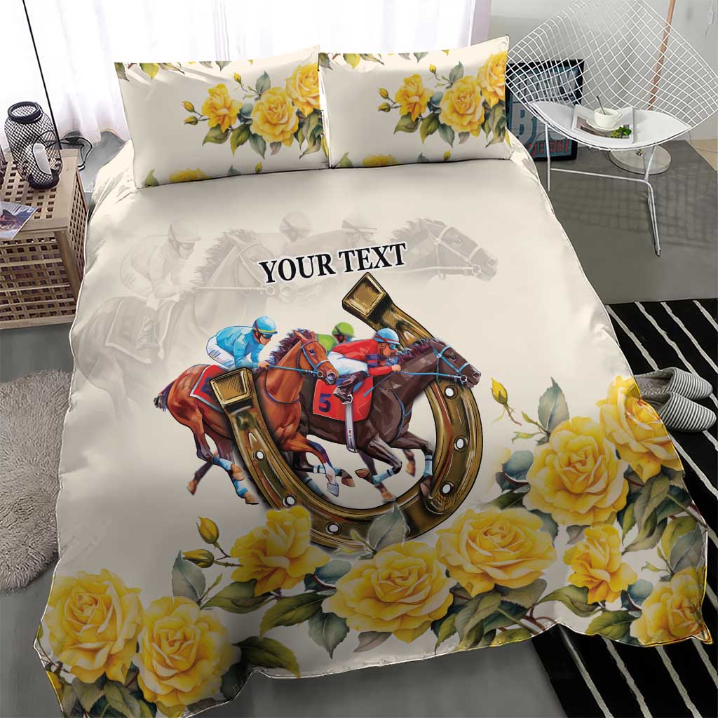 Melbourne Horse Racing Personalised Bedding Set Australian Horse With Yellow Roses - Wonder Print Shop