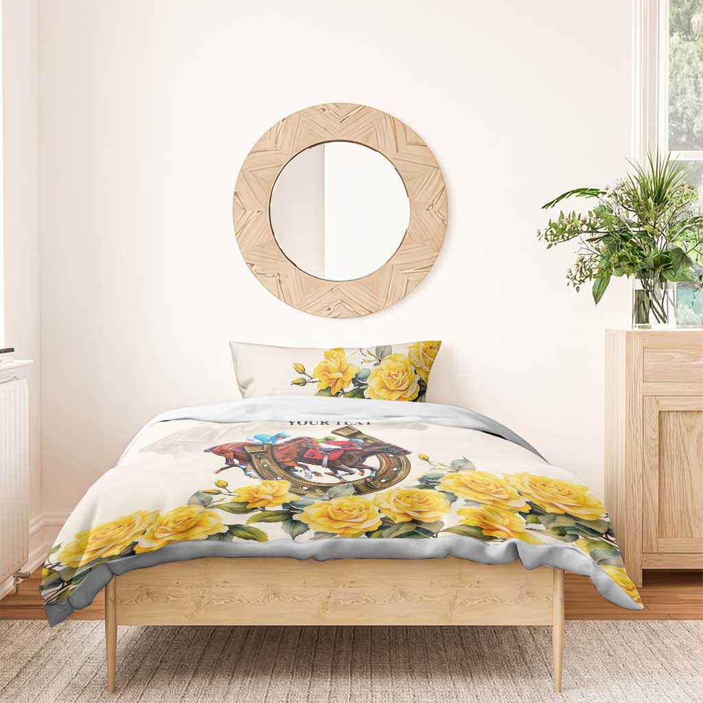Melbourne Horse Racing Personalised Bedding Set Australian Horse With Yellow Roses - Wonder Print Shop