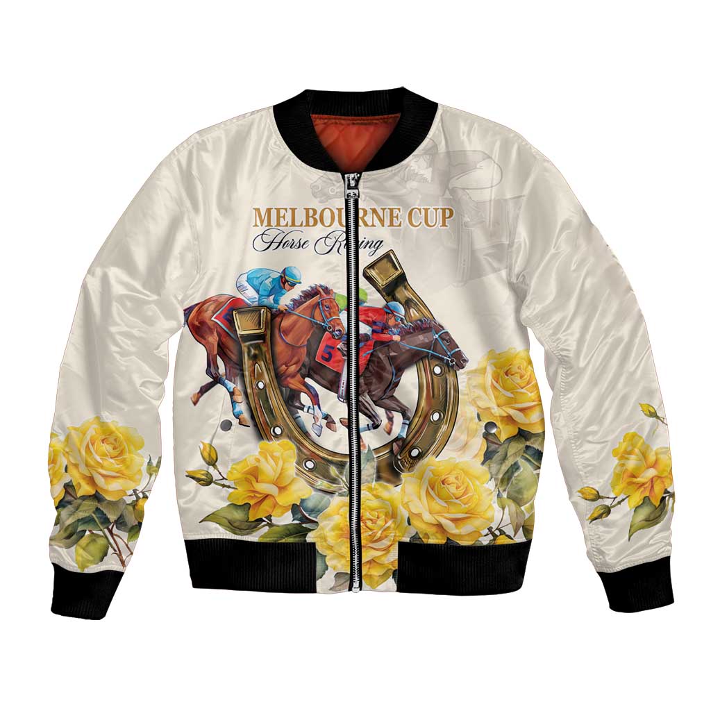 Melbourne Horse Racing Personalised Bomber Jacket Australian Horse With Yellow Roses - Wonder Print Shop