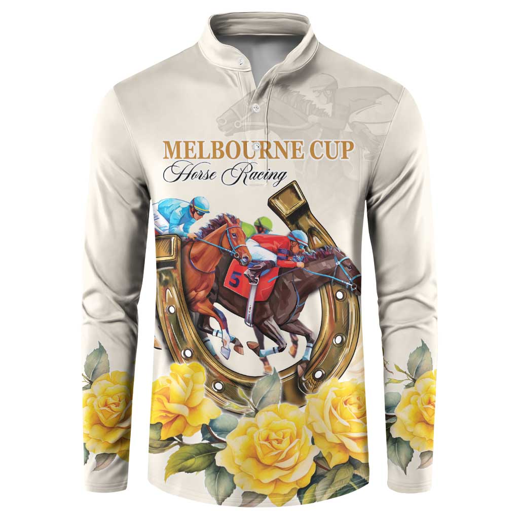 Melbourne Horse Racing Personalised Button Sweatshirt Australian Horse With Yellow Roses - Wonder Print Shop