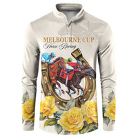 Melbourne Horse Racing Personalised Button Sweatshirt Australian Horse With Yellow Roses - Wonder Print Shop