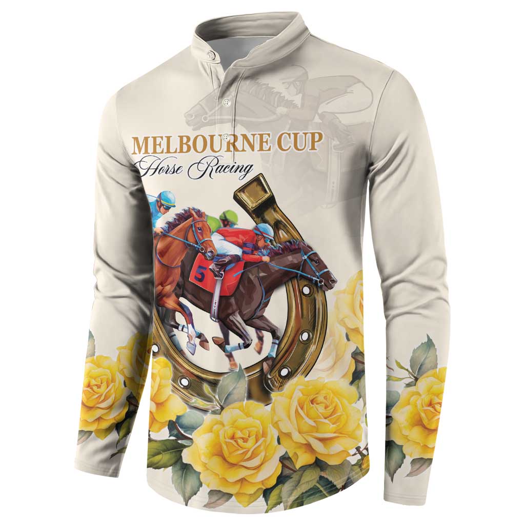 Melbourne Horse Racing Personalised Button Sweatshirt Australian Horse With Yellow Roses - Wonder Print Shop