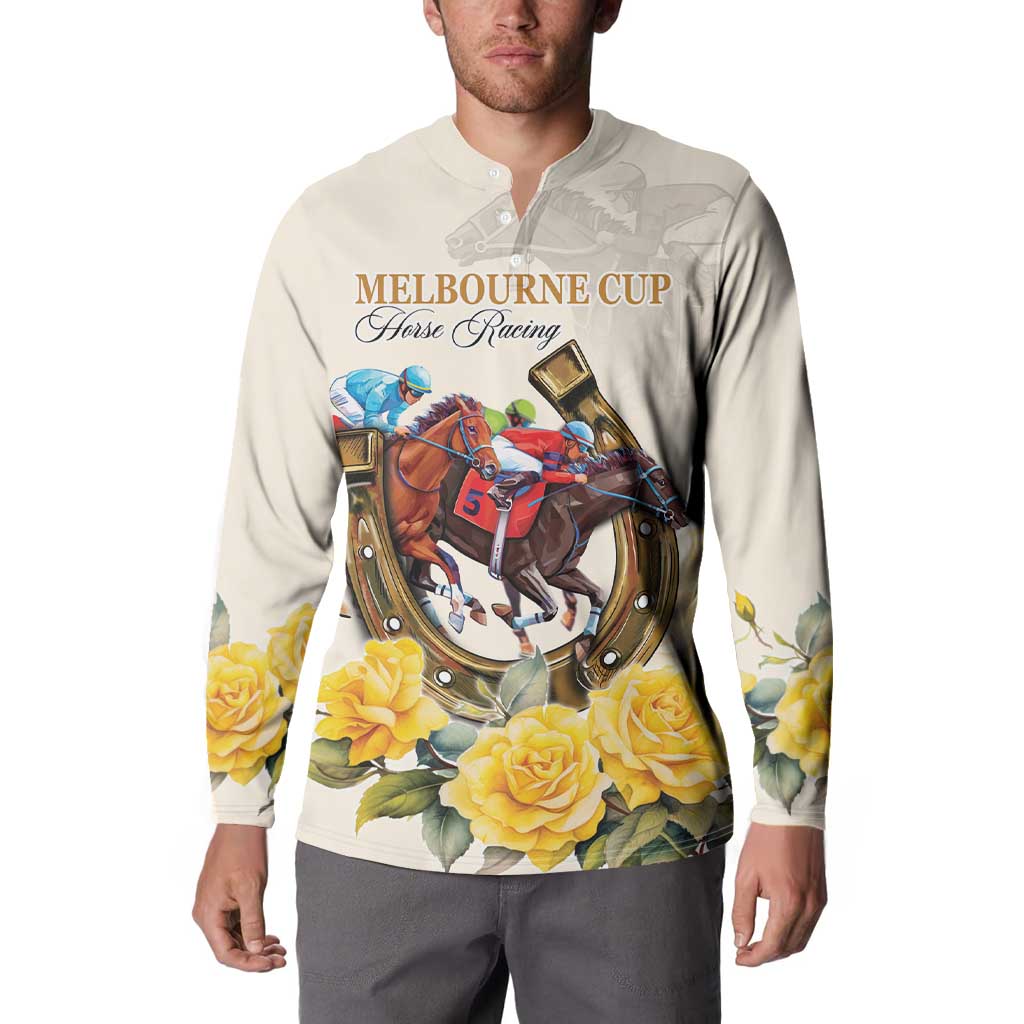 Melbourne Horse Racing Personalised Button Sweatshirt Australian Horse With Yellow Roses - Wonder Print Shop