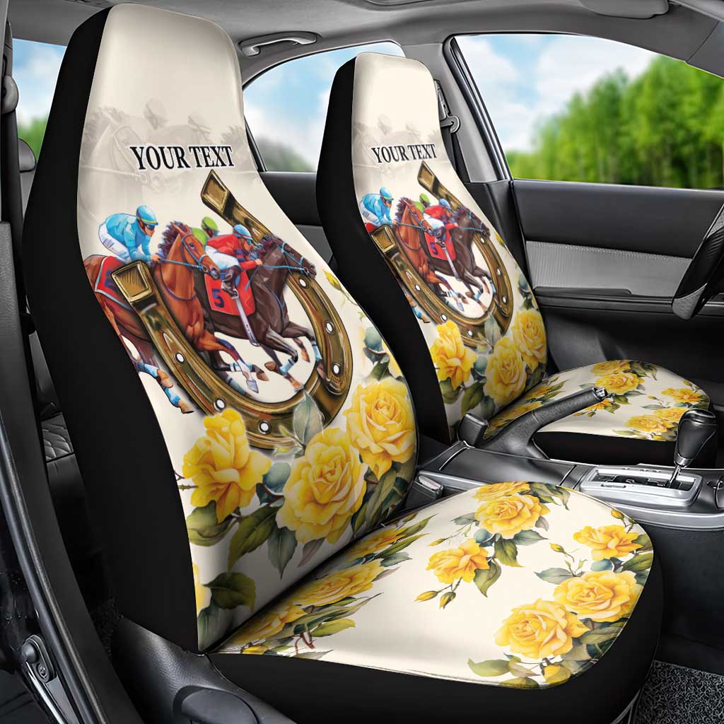Melbourne Horse Racing Personalised Car Seat Cover Australian Horse With Yellow Roses - Wonder Print Shop