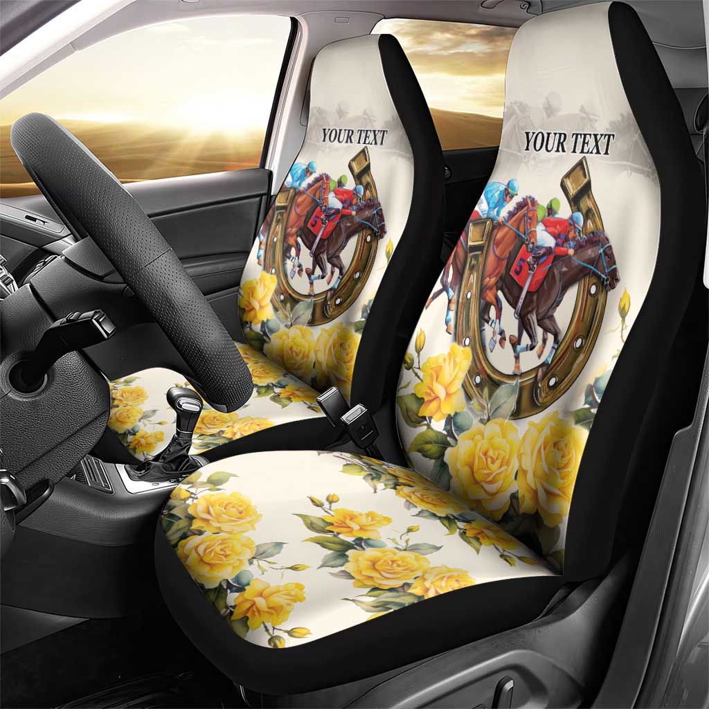 Melbourne Horse Racing Personalised Car Seat Cover Australian Horse With Yellow Roses - Wonder Print Shop