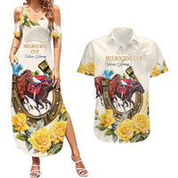 Melbourne Horse Racing Personalised Couples Matching Summer Maxi Dress and Hawaiian Shirt Australian Horse With Yellow Roses - Wonder Print Shop