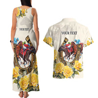 Melbourne Horse Racing Personalised Couples Matching Tank Maxi Dress and Hawaiian Shirt Australian Horse With Yellow Roses - Wonder Print Shop