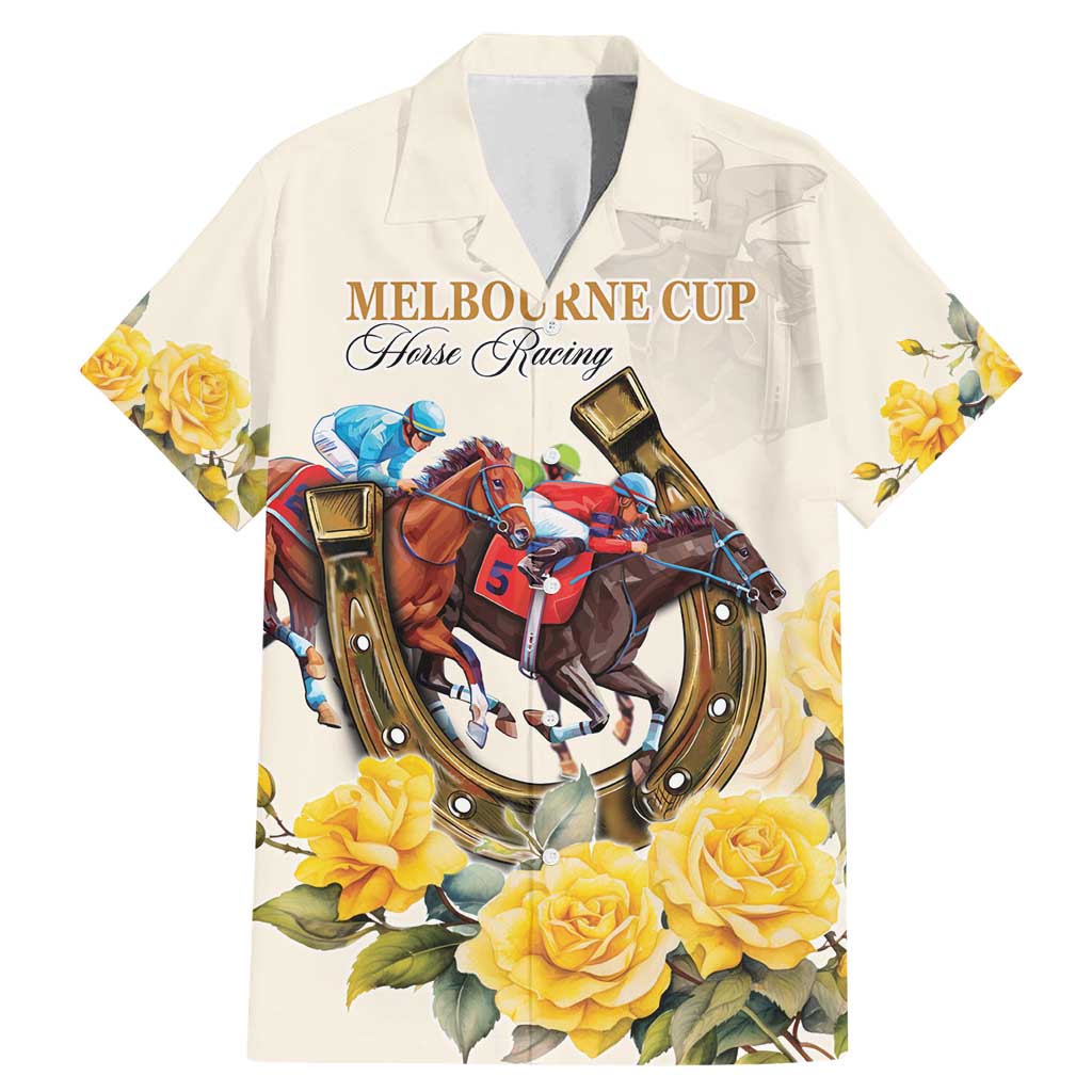 Melbourne Horse Racing Personalised Family Matching Mermaid Dress and Hawaiian Shirt Australian Horse With Yellow Roses - Wonder Print Shop