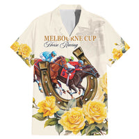 Melbourne Horse Racing Personalised Family Matching Mermaid Dress and Hawaiian Shirt Australian Horse With Yellow Roses - Wonder Print Shop