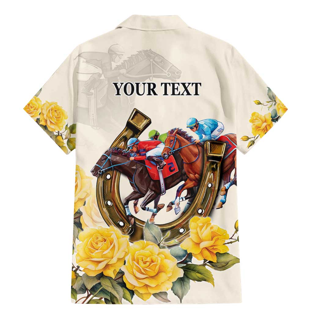 Melbourne Horse Racing Personalised Family Matching Mermaid Dress and Hawaiian Shirt Australian Horse With Yellow Roses - Wonder Print Shop