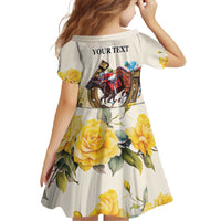 Melbourne Horse Racing Personalised Family Matching Off The Shoulder Long Sleeve Dress and Hawaiian Shirt Australian Horse With Yellow Roses - Wonder Print Shop