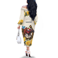 Melbourne Horse Racing Personalised Family Matching Off The Shoulder Long Sleeve Dress and Hawaiian Shirt Australian Horse With Yellow Roses - Wonder Print Shop