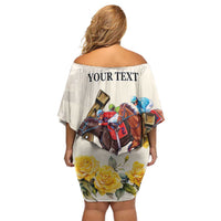 Melbourne Horse Racing Personalised Family Matching Off Shoulder Short Dress and Hawaiian Shirt Australian Horse With Yellow Roses - Wonder Print Shop