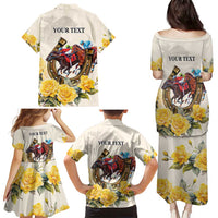 Melbourne Horse Racing Personalised Family Matching Puletasi and Hawaiian Shirt Australian Horse With Yellow Roses - Wonder Print Shop