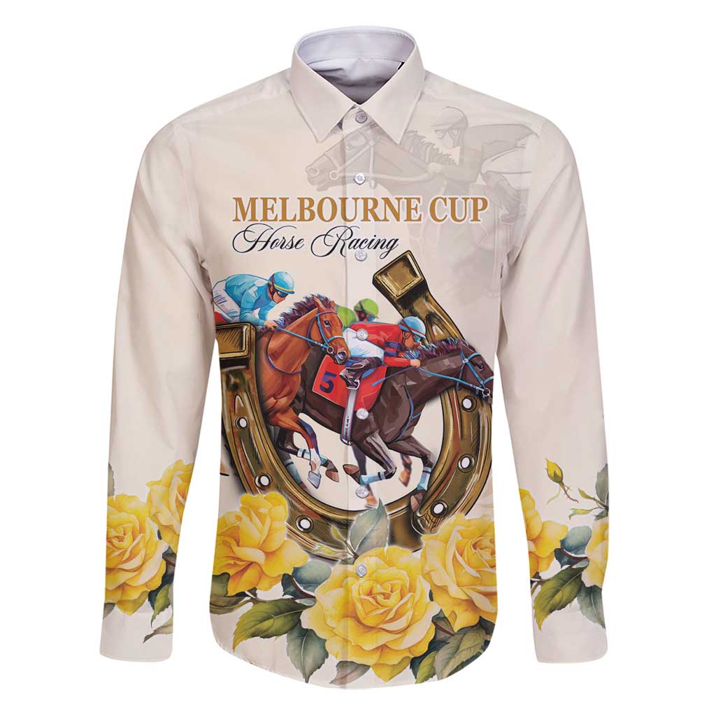 Melbourne Horse Racing Personalised Family Matching Puletasi and Hawaiian Shirt Australian Horse With Yellow Roses - Wonder Print Shop