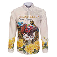 Melbourne Horse Racing Personalised Family Matching Puletasi and Hawaiian Shirt Australian Horse With Yellow Roses - Wonder Print Shop