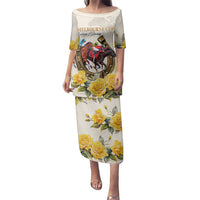 Melbourne Horse Racing Personalised Family Matching Puletasi and Hawaiian Shirt Australian Horse With Yellow Roses - Wonder Print Shop