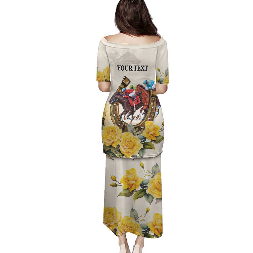 Melbourne Horse Racing Personalised Family Matching Puletasi and Hawaiian Shirt Australian Horse With Yellow Roses - Wonder Print Shop