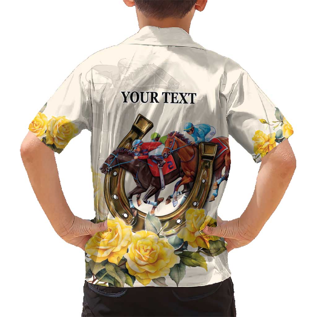 Melbourne Horse Racing Personalised Family Matching Short Sleeve Bodycon Dress and Hawaiian Shirt Australian Horse With Yellow Roses - Wonder Print Shop