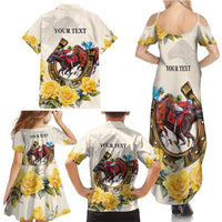 Melbourne Horse Racing Personalised Family Matching Summer Maxi Dress and Hawaiian Shirt Australian Horse With Yellow Roses - Wonder Print Shop