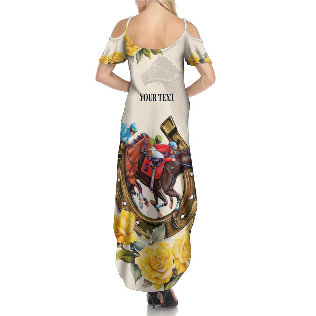 Melbourne Horse Racing Personalised Family Matching Summer Maxi Dress and Hawaiian Shirt Australian Horse With Yellow Roses - Wonder Print Shop