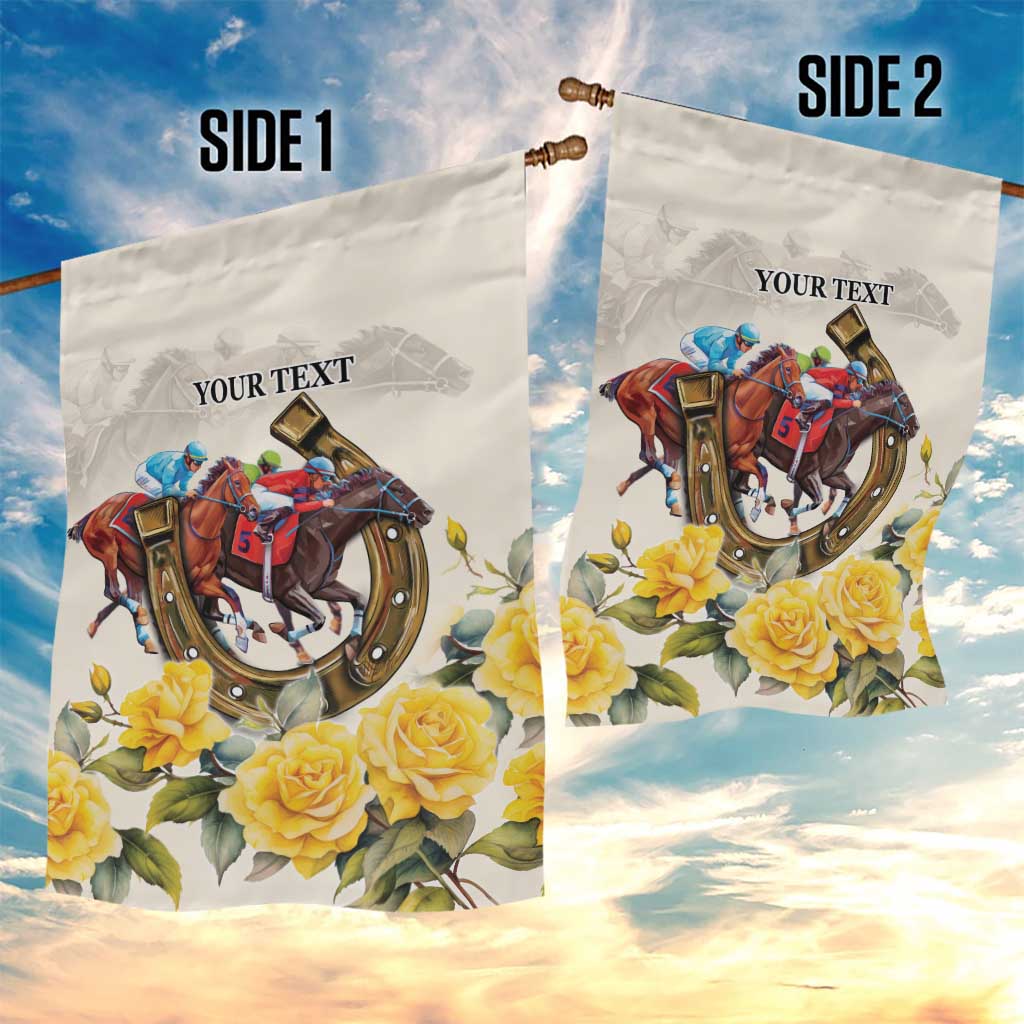 Melbourne Horse Racing Personalised Garden Flag Australian Horse With Yellow Roses - Wonder Print Shop