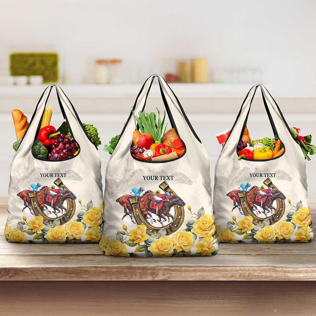 Melbourne Horse Racing Personalised Grocery Bag Australian Horse With Yellow Roses - Wonder Print Shop