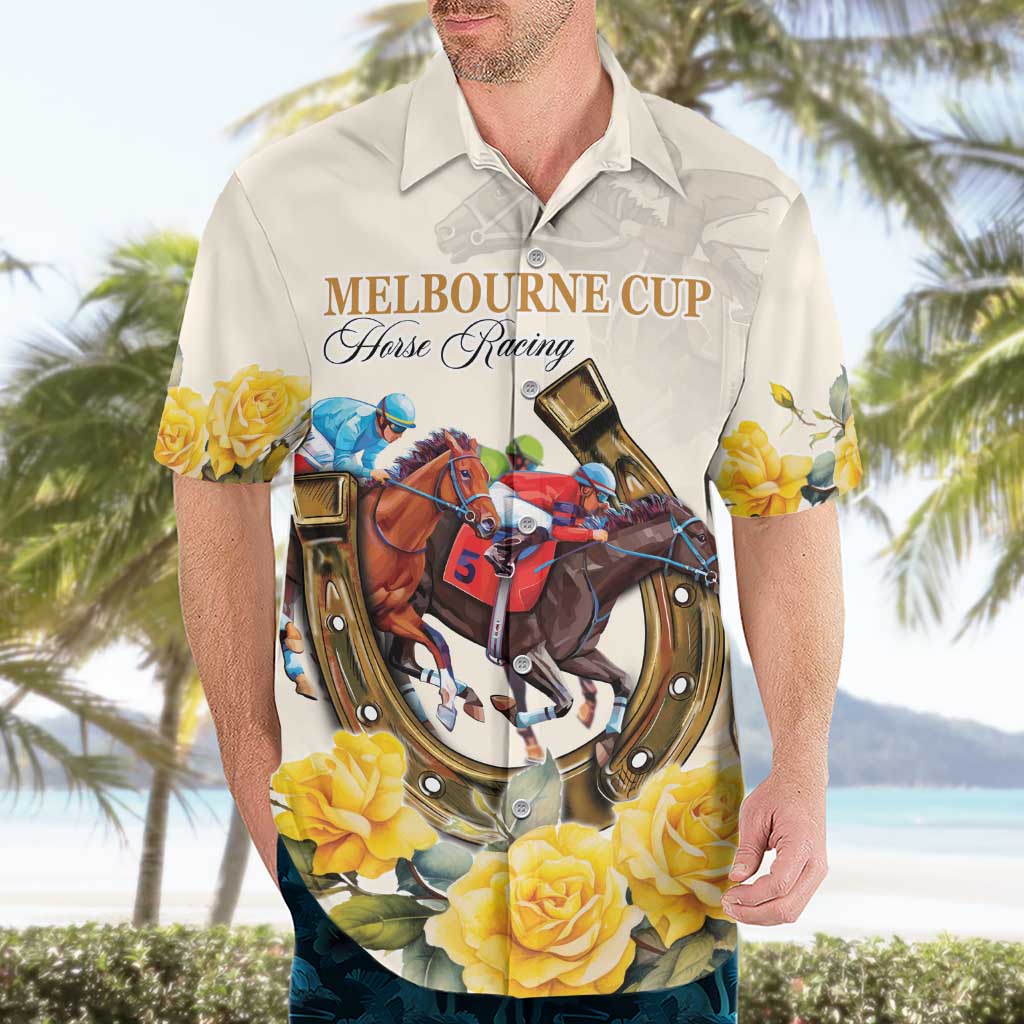 Melbourne Horse Racing Personalised Hawaiian Shirt Australian Horse With Yellow Roses - Wonder Print Shop