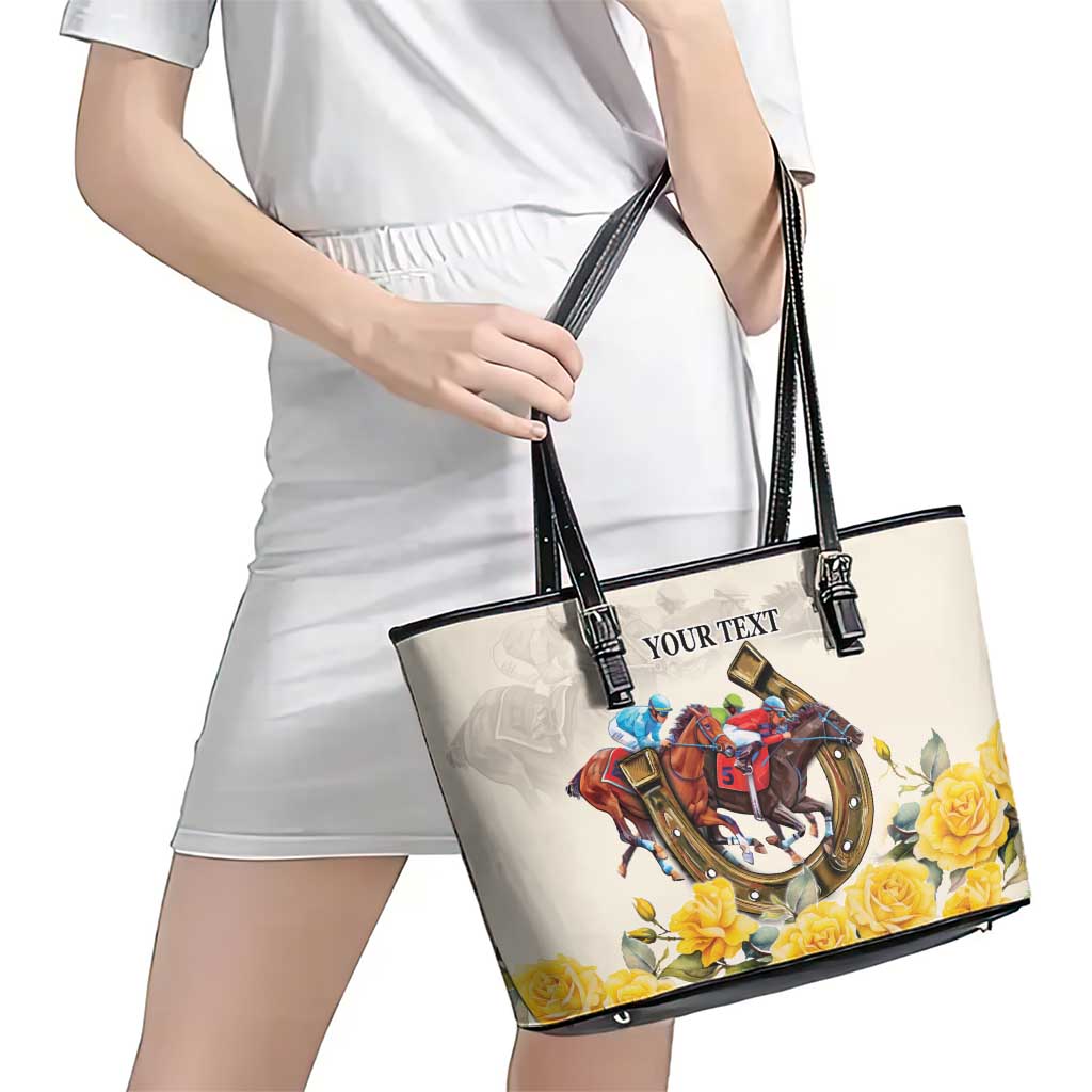 Melbourne Horse Racing Personalised Leather Tote Bag Australian Horse With Yellow Roses - Wonder Print Shop