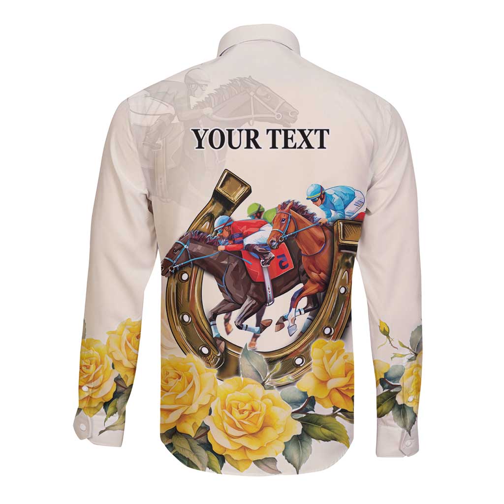 Melbourne Horse Racing Personalised Long Sleeve Button Shirt Australian Horse With Yellow Roses - Wonder Print Shop